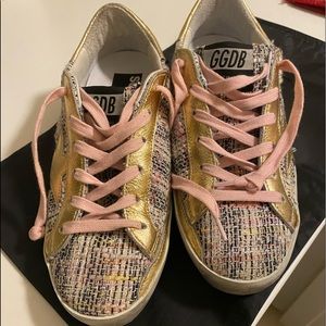 Golden Goose Private Edition Superstars gold leather/pink tweed mix